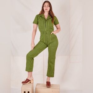 Big Bud Press Green Mono Stripe Short Sleeve Jumpsuit  M — NWOT
